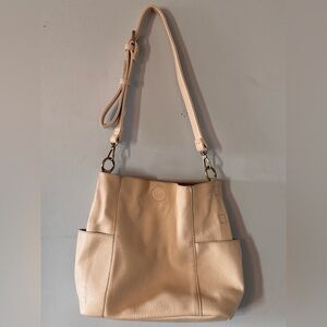 Neutral Cream Pebbled Leather Shoulder Bag - Women's Crossbody
